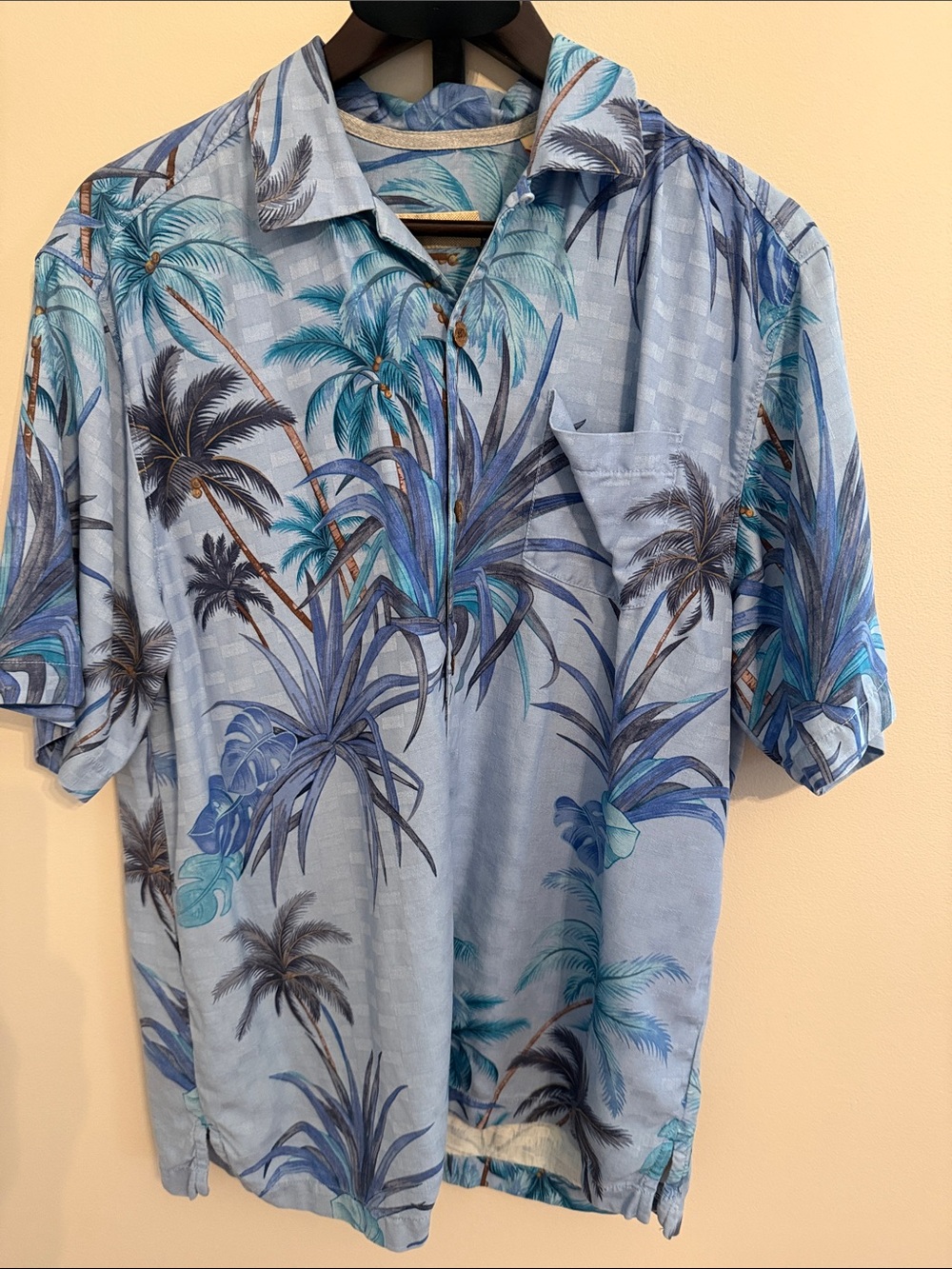 Men's Tommy Bahama Tropical Palm Print Button-Up Shirt - Light Blue